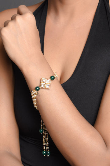 Green White Gold Tone Kundan Bracelet